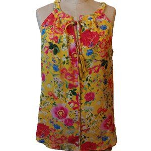Rose & Olive Sleeveless Blouse Pink & Yellow Summer Cool Tassels Woman's Large
